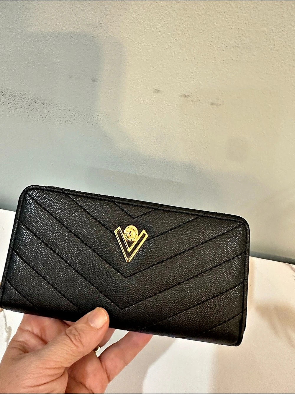 Valentino Orlandi V-Shaped Quilted Zip-Around Wallet Wallets Black Size One Size